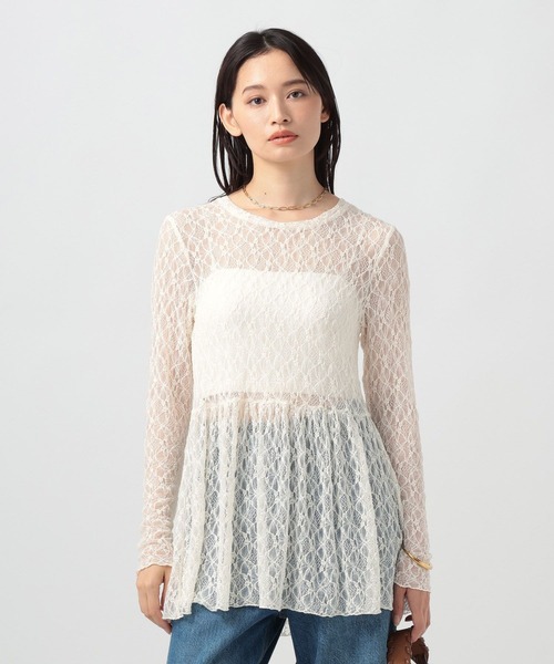 BAYFLOW(ベイフロー)の「ペプラムレースロングスリーブトップス(Tシャツ/カットソー・レディース・オフホワイト/ブラック・FREE)」の7枚目の写真