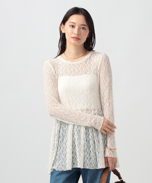 BAYFLOW(ベイフロー)の「ペプラムレースロングスリーブトップス(Tシャツ/カットソー・レディース・オフホワイト/ブラック・FREE)」の8枚目の写真