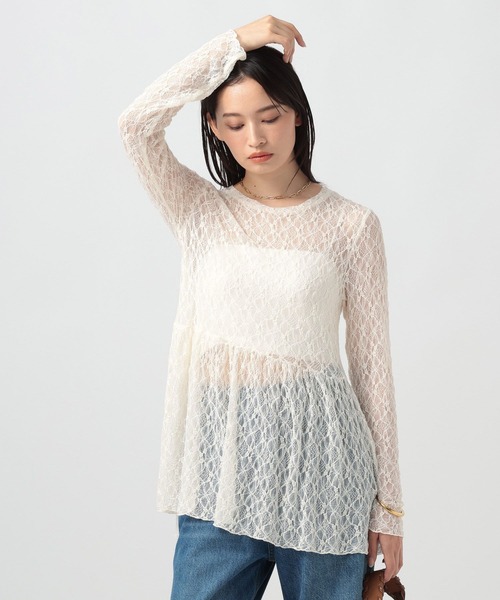 BAYFLOW(ベイフロー)の「ペプラムレースロングスリーブトップス(Tシャツ/カットソー・レディース・オフホワイト/ブラック・FREE)」の9枚目の写真