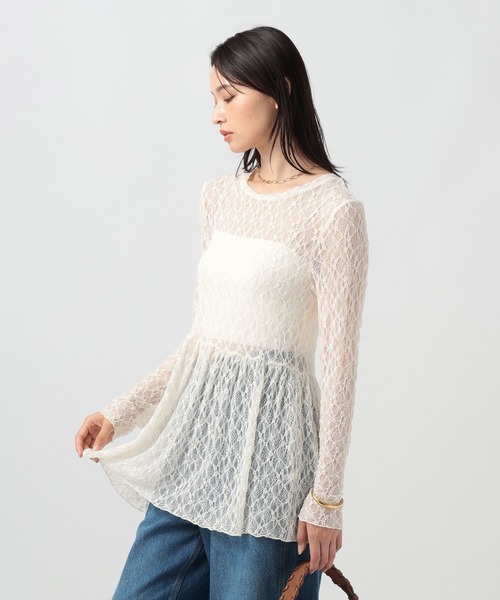 BAYFLOW(ベイフロー)の「ペプラムレースロングスリーブトップス(Tシャツ/カットソー・レディース・オフホワイト/ブラック・FREE)」の10枚目の写真