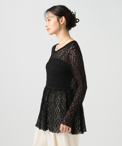 BAYFLOW(ベイフロー)の「ペプラムレースロングスリーブトップス(Tシャツ/カットソー・レディース・オフホワイト/ブラック・FREE)」の15枚目の写真