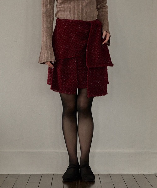 mideal(マイディール)の「ribbon design tweed skirt pants / リボンデザインツイードスカートパンツ(スカート・レディース・ブラウン/ボルドー・FREE)」の3枚目の写真