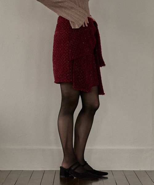 mideal(マイディール)の「ribbon design tweed skirt pants / リボンデザインツイードスカートパンツ(スカート・レディース・ブラウン/ボルドー・FREE)」の4枚目の写真