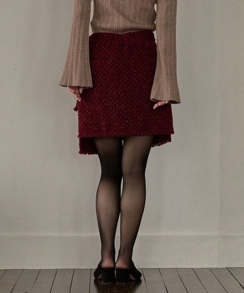 mideal(マイディール)の「ribbon design tweed skirt pants / リボンデザインツイードスカートパンツ(スカート・レディース・ブラウン/ボルドー・FREE)」の5枚目の写真