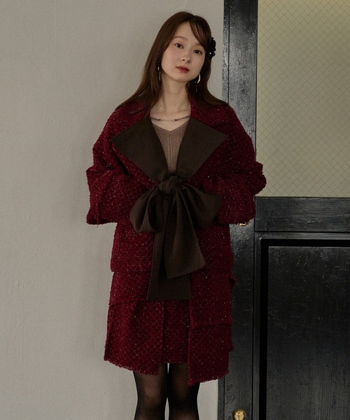 mideal(マイディール)の「ribbon design tweed skirt pants / リボンデザインツイードスカートパンツ(スカート・レディース・ブラウン/ボルドー・FREE)」の9枚目の写真