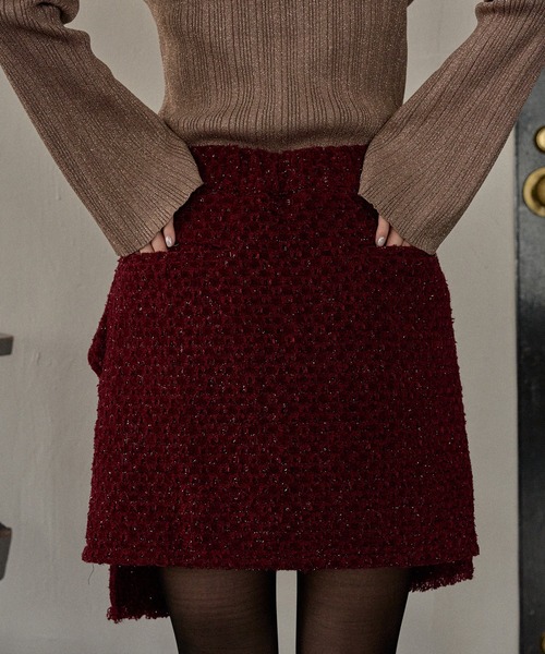 mideal(マイディール)の「ribbon design tweed skirt pants / リボンデザインツイードスカートパンツ(スカート・レディース・ブラウン/ボルドー・FREE)」の22枚目の写真
