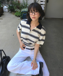 UNISEX MULTI STRIPED POLO KNIT_UDSW6B122_CREAM / NAVY