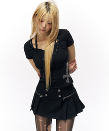 ACADEMY WRAP BUTTON SKIRT BLACK