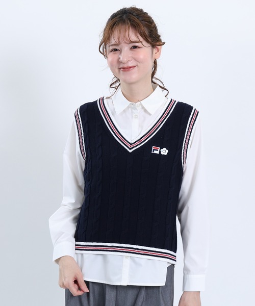 MARY QUANT(マリークワント)の「FILA × MARY QUANT ラインニット ベスト(ベスト・レディース・ネイビー/アイボリー・M)」の2枚目の写真