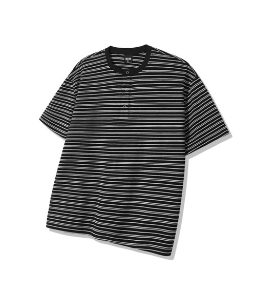 TRILLION（トリリオン）の「ストライプリングスナップヘンリーネックハーフスリーブ_3カラー（Tシャツ/カットソー・レディース・グレー/アイボリー/ブラック・X-LARGE/LARGE/MEDIUM）」の2枚目の写真
