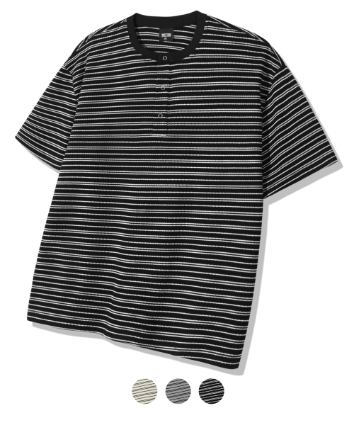 TRILLION（トリリオン）の「ストライプリングスナップヘンリーネックハーフスリーブ_3カラー（Tシャツ/カットソー・レディース・グレー/アイボリー/ブラック・X-LARGE/LARGE/MEDIUM）」の11枚目の写真