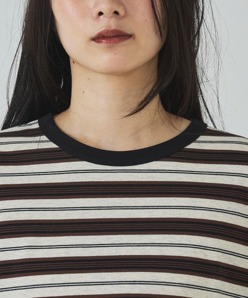 abahouse mavie(アバハウスマヴィ)の「マルチボーダーロングTシャツ(Tシャツ/カットソー・レディース・グレー/ブラウン/ライトグレー・フリー)」の8枚目の写真