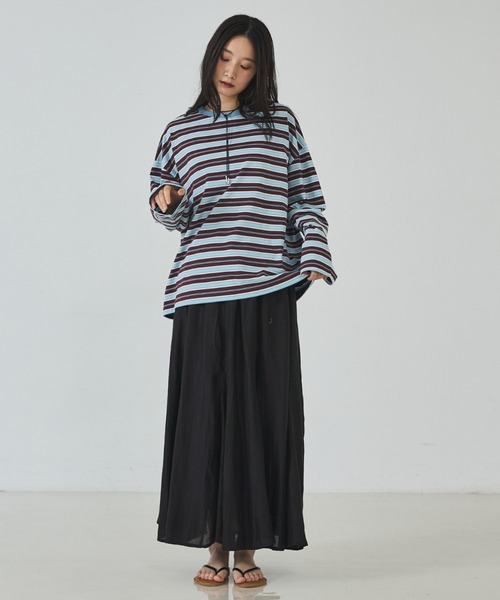 abahouse mavie(アバハウスマヴィ)の「マルチボーダーロングTシャツ(Tシャツ/カットソー・レディース・グレー/ブラウン/ライトグレー・フリー)」の19枚目の写真