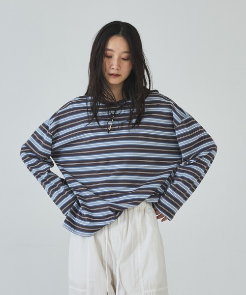 abahouse mavie(アバハウスマヴィ)の「マルチボーダーロングTシャツ(Tシャツ/カットソー・レディース・グレー/ブラウン/ライトグレー・フリー)」の18枚目の写真