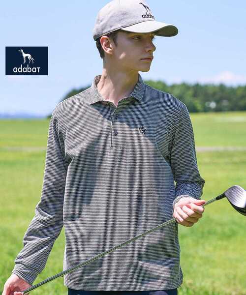 adabat(アダバット)の「【ADABAT NAVY】トゥースチェックジャカード長袖ポロシャツ(ポロシャツ・メンズ・ブルー系その他5/ホワイト系4・46/48/50/52)」の1枚目の写真