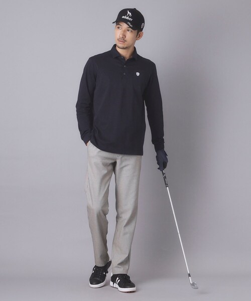 adabat(アダバット)の「【ADABAT NAVY】トゥースチェックジャカード長袖ポロシャツ(ポロシャツ・メンズ・ブルー系その他5/ホワイト系4・46/48/50/52)」の3枚目の写真