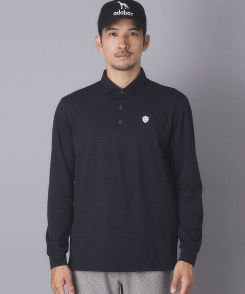 adabat(アダバット)の「【ADABAT NAVY】トゥースチェックジャカード長袖ポロシャツ(ポロシャツ・メンズ・ブルー系その他5/ホワイト系4・46/48/50/52)」の5枚目の写真