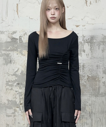 Drape Wing Shirring Long Sleeve (Black)