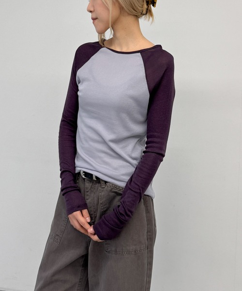 CANAL JEAN（キャナルジーン）の「El mar　配色ラグランシアーロンT（Tシャツ/カットソー・レディース・ブラウン/パープル・ONE SIZE）」の10枚目の写真