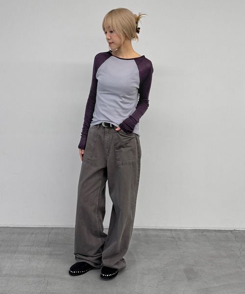 CANAL JEAN（キャナルジーン）の「El mar　配色ラグランシアーロンT（Tシャツ/カットソー・レディース・ブラウン/パープル・ONE SIZE）」の13枚目の写真