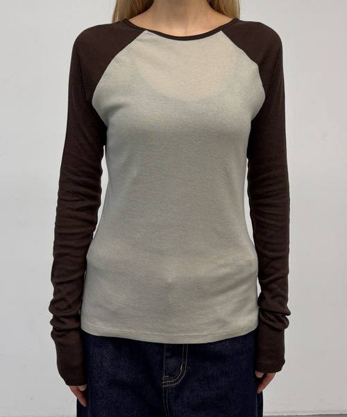 CANAL JEAN（キャナルジーン）の「El mar　配色ラグランシアーロンT（Tシャツ/カットソー・レディース・ブラウン/パープル・ONE SIZE）」の3枚目の写真