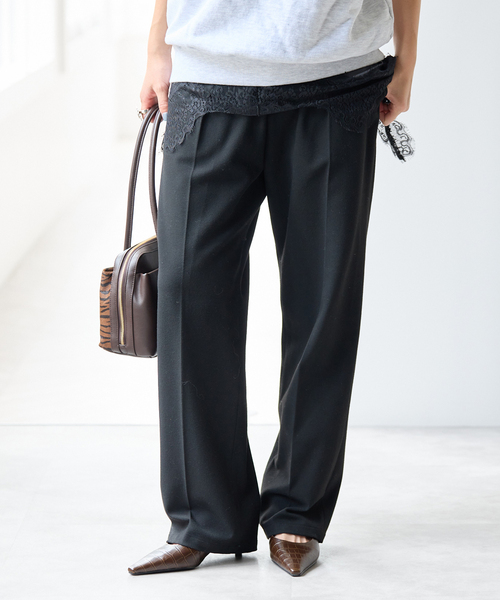Spick & Span(スピックアンドスパン)の「《手洗い可 / 追加》起毛タックテーパードパンツ(スラックス・レディース・ブラック/その他1/ホワイト系その他/その他9・40/38/36/34)」の1枚目の写真