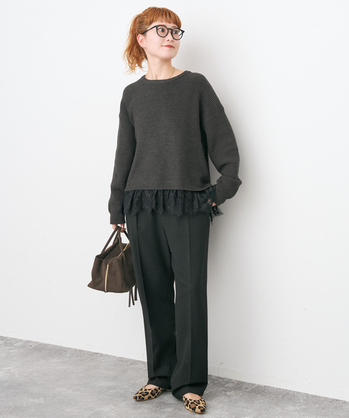 Spick & Span(スピックアンドスパン)の「《手洗い可 / 追加》起毛タックテーパードパンツ(スラックス・レディース・ブラック/その他1/ホワイト系その他/その他9・40/38/36/34)」の7枚目の写真
