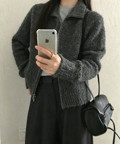 SHEPP（シープ）の「【26年秋冬新作】ブークレ ジップアップ ニットブルゾン（ブルゾン・レディース・ブルー/ダークグレー/アイボリー/ブラック・F）」の3枚目の写真