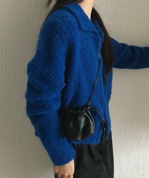 SHEPP（シープ）の「【26年秋冬新作】ブークレ ジップアップ ニットブルゾン（ブルゾン・レディース・ブルー/ダークグレー/アイボリー/ブラック・F）」の13枚目の写真
