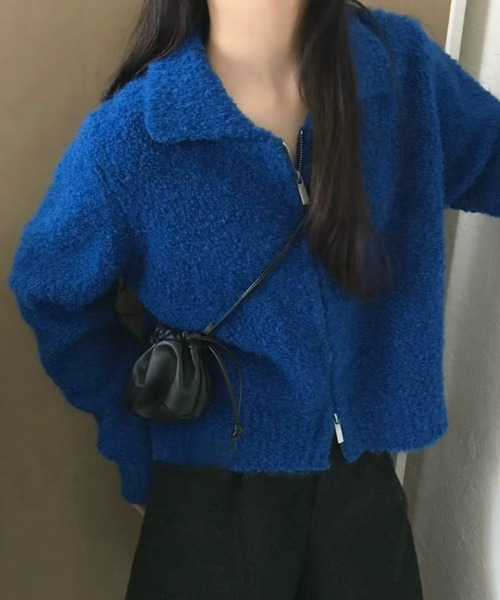 SHEPP（シープ）の「【26年秋冬新作】ブークレ ジップアップ ニットブルゾン（ブルゾン・レディース・ブルー/ダークグレー/アイボリー/ブラック・F）」の12枚目の写真
