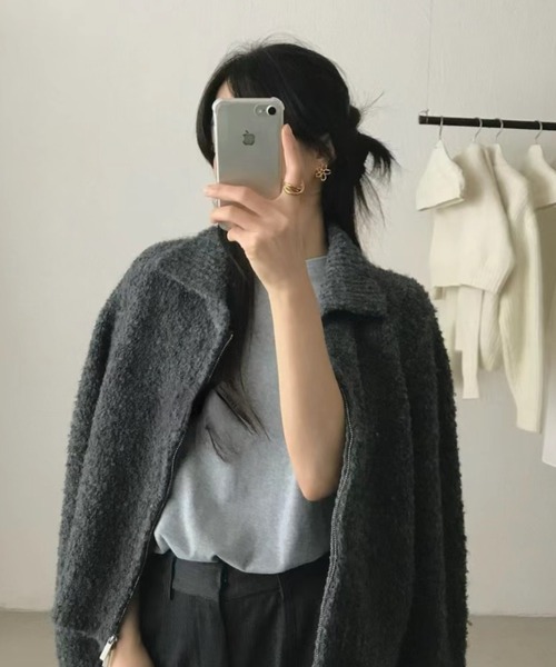 SHEPP（シープ）の「【26年秋冬新作】ブークレ ジップアップ ニットブルゾン（ブルゾン・レディース・ブルー/ダークグレー/アイボリー/ブラック・F）」の9枚目の写真