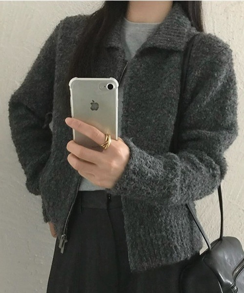 SHEPP（シープ）の「【26年秋冬新作】ブークレ ジップアップ ニットブルゾン（ブルゾン・レディース・ブルー/ダークグレー/アイボリー/ブラック・F）」の17枚目の写真