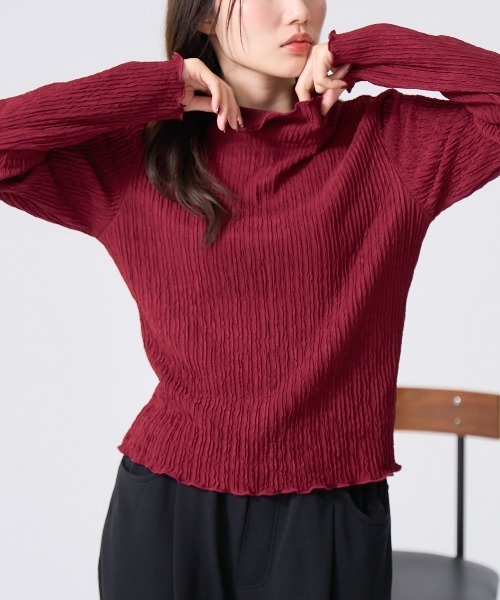 TRIANGLE PALETTE(トライアングルパレット)の「カットジャガード メロウ ハイネックトップス(Tシャツ/カットソー・レディース・アイボリー/ピンク/グレー/ボルドー/ブラック・FREE)」の5枚目の写真