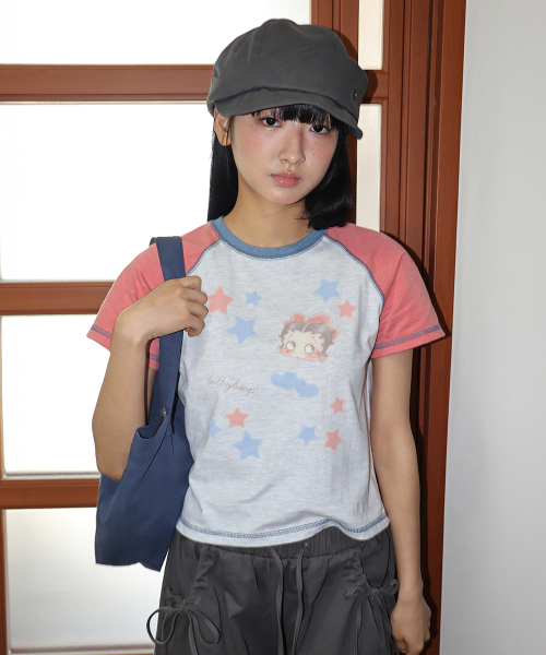 RONRON(ロンロン)の「BETTY BOOP MINI STAR STITCH RAGLAN T SHIRT ORANGE(Tシャツ/カットソー・レディース・その他・FREE)」の1枚目の写真