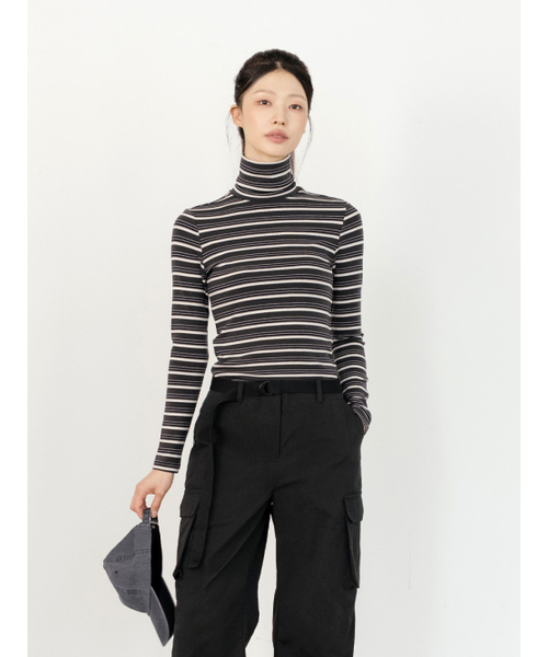 NITINA(ニティナ)の「ストライプ ベーシック Tシャツ GY/ST(Tシャツ/カットソー・レディース・グレー・SMALL/MEDIUM)」の2枚目の写真