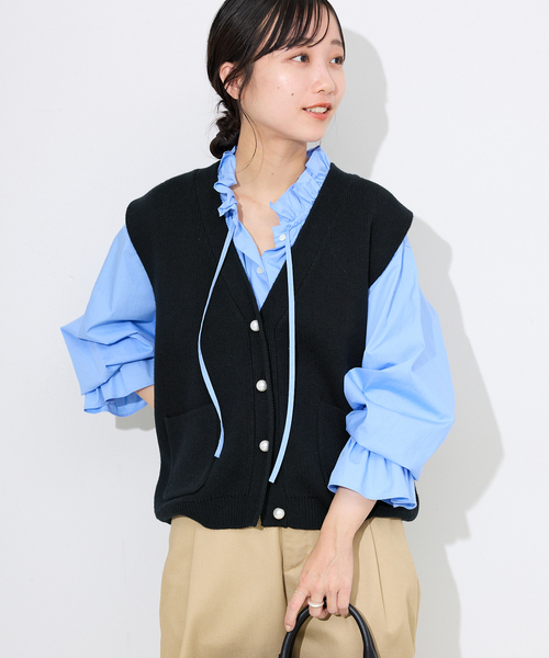 SLOBE IENA(スローブイエナ)の「《WEB限定/追加2》パールニットベスト(ベスト・レディース・チャコールグレー/ブラック・FREE)」の13枚目の写真