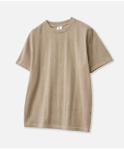 DEVELOVE(デヴローブ)の「リブラウンド半袖Tシャツ_ベージュ(Tシャツ/カットソー・メンズ・ベージュ・LARGE/X-LARGE/XX-LARGE/MEDIUM)」の1枚目の写真