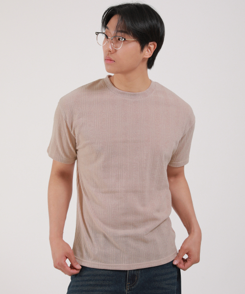 DEVELOVE(デヴローブ)の「リブラウンド半袖Tシャツ_ベージュ(Tシャツ/カットソー・メンズ・ベージュ・LARGE/X-LARGE/XX-LARGE/MEDIUM)」の2枚目の写真