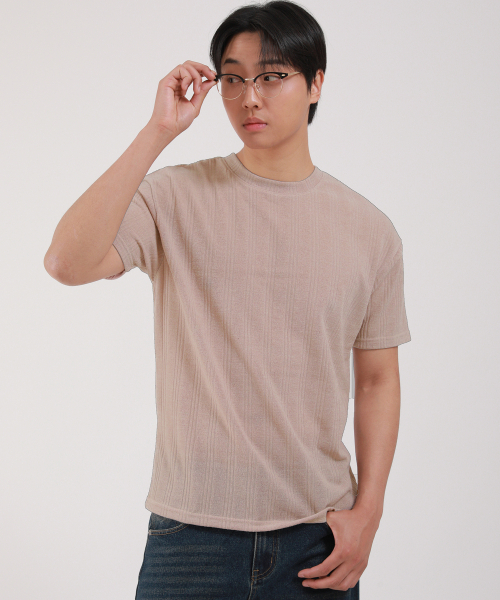DEVELOVE(デヴローブ)の「リブラウンド半袖Tシャツ_ベージュ(Tシャツ/カットソー・メンズ・ベージュ・LARGE/X-LARGE/XX-LARGE/MEDIUM)」の4枚目の写真