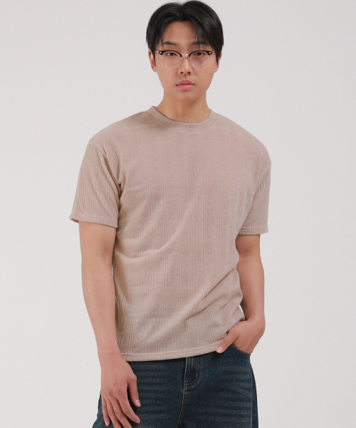 DEVELOVE(デヴローブ)の「リブラウンド半袖Tシャツ_ベージュ(Tシャツ/カットソー・メンズ・ベージュ・LARGE/X-LARGE/XX-LARGE/MEDIUM)」の5枚目の写真