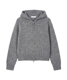 DGDP スクエア刺繍ニットフードジップアップ_グレー