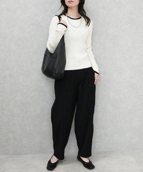 SELECT LEVERY(セレクトリベリー)の「クルーネック配色ラインリブニットプルオーバー(ニット/セーター・レディース・ブラック/グレー/アイボリー/ナチュラル・MEDIUM)」の8枚目の写真