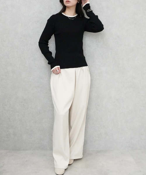 SELECT LEVERY(セレクトリベリー)の「クルーネック配色ラインリブニットプルオーバー(ニット/セーター・レディース・ブラック/グレー/アイボリー/ナチュラル・MEDIUM)」の17枚目の写真