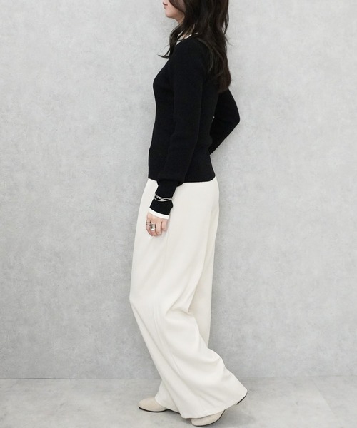 SELECT LEVERY(セレクトリベリー)の「クルーネック配色ラインリブニットプルオーバー(ニット/セーター・レディース・ブラック/グレー/アイボリー/ナチュラル・MEDIUM)」の19枚目の写真