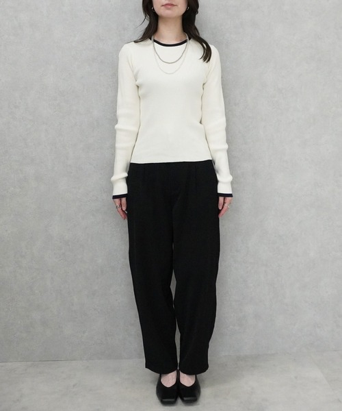 SELECT LEVERY(セレクトリベリー)の「クルーネック配色ラインリブニットプルオーバー(ニット/セーター・レディース・ブラック/グレー/アイボリー/ナチュラル・MEDIUM)」の21枚目の写真