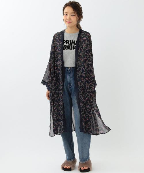 Another Edition（アナザーエディション）の「プリントレーストリミングガウン/ AEMFC PRT LCE TRM　HAORI●（シャツ/ブラウス・レディース・ネイビー・フリー）」の2枚目の写真