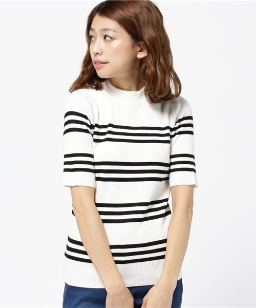 Pierrot（ピエロ）の「【お家で洗える・伸縮性たっぷり】プチハイネック/モックネック 五分袖リブニット（ニット/セーター・レディース・ブラック/ボルドー/チャコール/オフホワイト・L/M）」の14枚目の写真