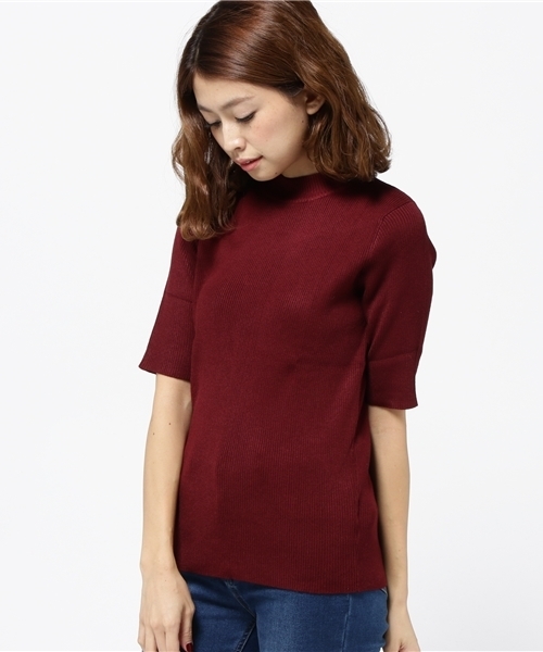 Pierrot（ピエロ）の「【お家で洗える・伸縮性たっぷり】プチハイネック/モックネック 五分袖リブニット（ニット/セーター・レディース・ブラック/ボルドー/チャコール/オフホワイト・L/M）」の15枚目の写真