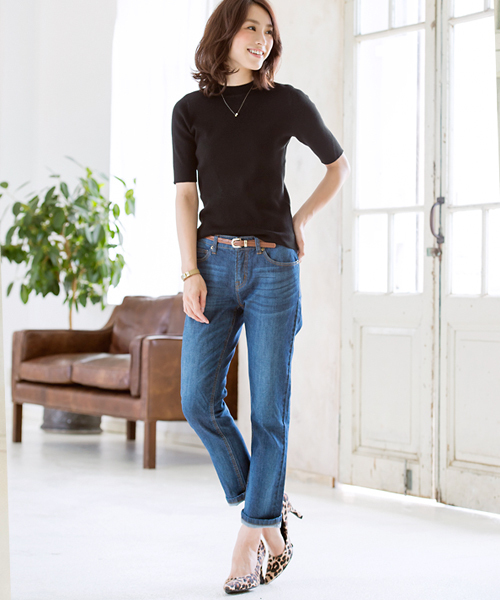 Pierrot（ピエロ）の「【お家で洗える・伸縮性たっぷり】プチハイネック/モックネック 五分袖リブニット（ニット/セーター・レディース・ブラック/ボルドー/チャコール/オフホワイト・L/M）」の16枚目の写真