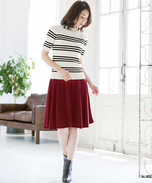 Pierrot（ピエロ）の「【お家で洗える・伸縮性たっぷり】プチハイネック/モックネック 五分袖リブニット（ニット/セーター・レディース・ブラック/ボルドー/チャコール/オフホワイト・L/M）」の10枚目の写真